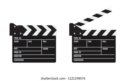 Opened and closed Cinema or film clapper. Illustrated vector.