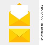 Opened and closed envelope with note paper card. Mail icon. Vector illustration.