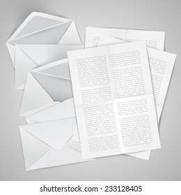 Opened and closed envelopes with letters, vector