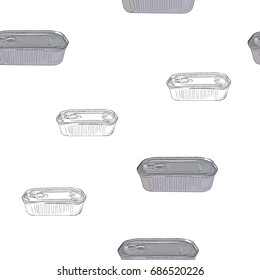 Opened and closed food tin cans, hand drawn sketch line art vector.