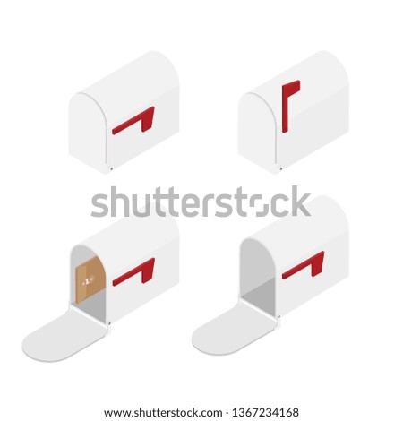 Opened, closed mailbox set, collection isometric view isolated on white background