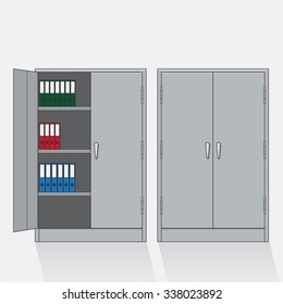 Opened and closed metal cupboard