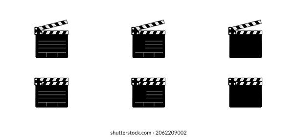 Opened and closed Movie Film Clap Board Icon Set Closeup Isolated on white Background. Design Template of Clapperboard, Slapstick, Filmmaking Device. Front View.