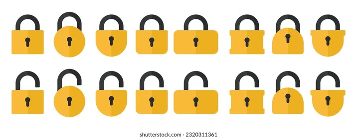 Opened and closed padlock icon in flat style. Lock vector illustration. Security check sign