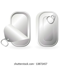 Opened and closed sardine cans isolated over white