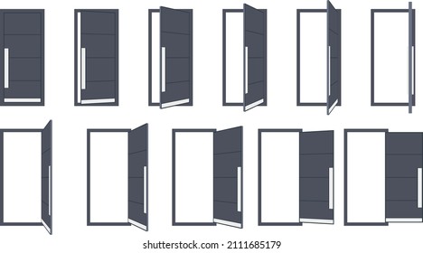 Opened and closed stages modern solid doors design template. Entrance and doorways interior. House home entry symbol.