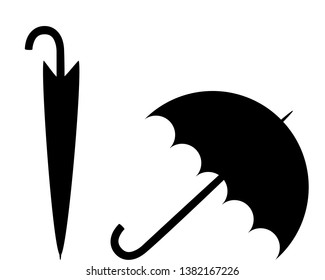 Opened and closed umbrella on white