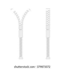 Opened closed zipper on a white  background