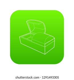 Opened coffin icon green vector isolated on white background