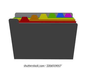 Carpeta de archivo colorida abierta. Ilustración vectorial 3d. Vista frontal.