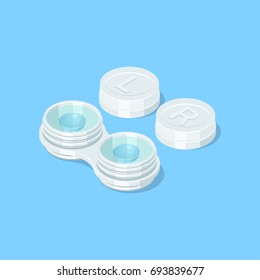 Opened contact lenses container. Isometric vector illustration