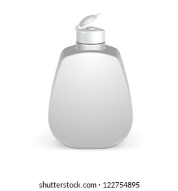 Opened Cosmetic Or Hygiene Grayscale White Plastic Bottle Of Gel, Liquid Soap, Lotion, Cream, Shampoo. Ready For Your Design. Illustration Isolated On White Background. Vector EPS10