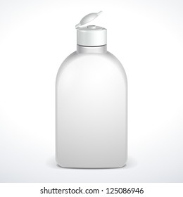 Opened Cosmetic Or Hygiene Grayscale White Plastic Bottle Of Gel, Liquid Soap, Lotion, Cream, Shampoo. Ready For Your Design. Illustration Isolated On White Background. Vector EPS10