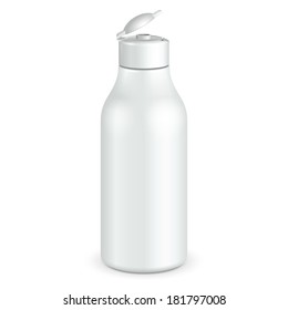 Opened Cosmetic Or Hygiene Grayscale White Plastic Bottle Of Gel, Liquid Soap, Lotion, Cream, Shampoo. Ready For Your Design. Illustration Isolated On White Background. Vector EPS10 