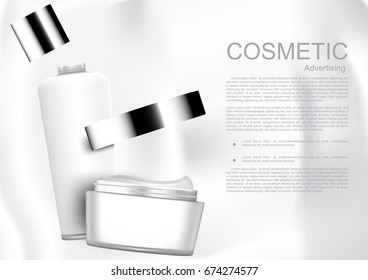 Opened cosmetic products with template on white background white cosmetic collection