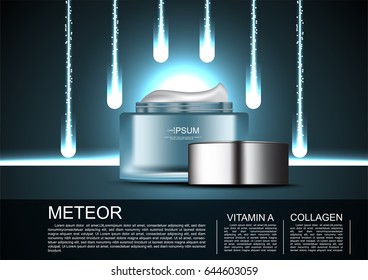opened cream with meteor shower lights on dark background