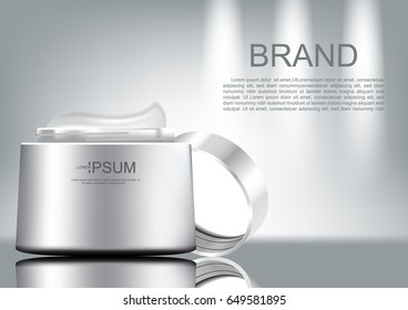 Opened cream on spotlights background vector cosmetic ads