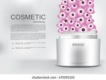 Opened cream and pink flowers with template