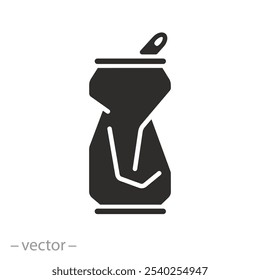 lata aberta e esmagada, ícone de refrigerante ou cerveja vazio, lixo de amassar metal, bebida usada esmagada, lixo de alumínio reciclável, ilustração vetor plana