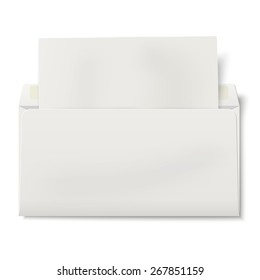 Opened DL envelope with sheet of paper inside isolated on white background