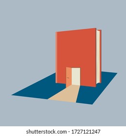 Puerta abierta para la ilustración del vector del libro. Símbolo del conocimiento.