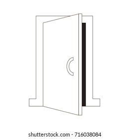 Opened Door cartoon. Outlined illustration with thin line black stroke