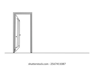 Opened door in continuous one line drawing. Single line art draw of open doors. Editable vector.