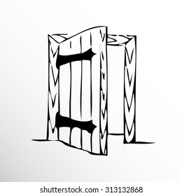 Opened door. Drawing. Sketch style. 