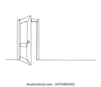 Opened door illustration. Continuous one line drawing of open doors. Editable stroke.