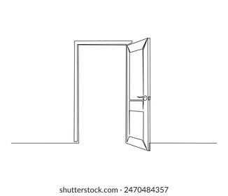 Opened door illustration. Continuous one line drawing of open doors. Editable stroke.