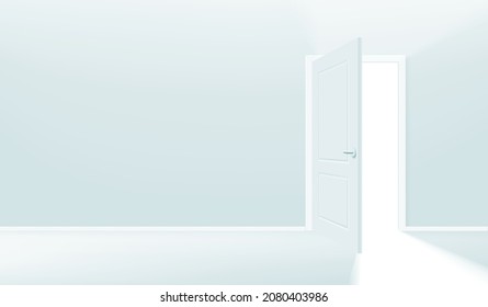 Opened door on the wall. Realistic 3d style vector illustration 