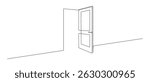 Opened door in one continuous line drawing. Front enter and exit to house in simple linear style. Future opportunity concept in editable stroke. Doodle vector illustration