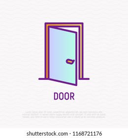 Opened door thin line icon. Modern vector illustration, element of architecture.