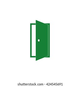 Opened door. Vector icon green