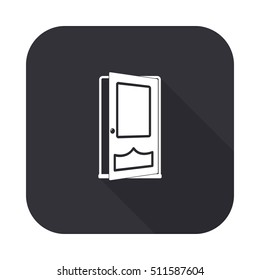Opened door vector icon - squared button  with long shadow