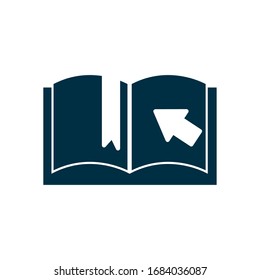 opened education book with download arrow icon over white background, silhouettestyle, vector illustration