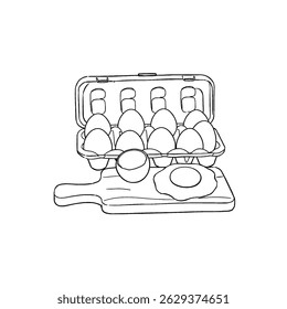Caixa de ovo aberta com contorno de ovo
Ilustração vetorial da bandeja de ovo contendo 8 e 1 ovo aberto na bandeja isolado no fundo branco para crianças colorir atividade planilha e pasta de trabalho.