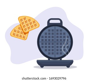 Opened Electronic Waffle maker. Sample model for Kitchen appliance. Vector Illustration isolated on white background.