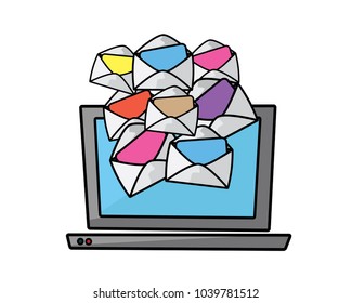 opened email on laptop cartoon illustration , cartoon design style , designed for illustration