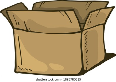 Opened empty box, illustration, vector on a white background.