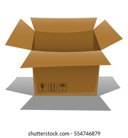 Opened empty cardboard box. Vector illustration