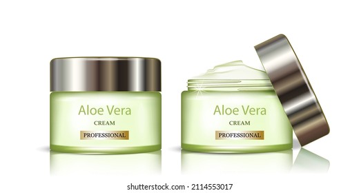 Opened Empty Cream, Gel Or Powder, Light Green Turquoise Jar Can Cap Bottle. Blank On White Background Isolated. Ready For Your Design. Product Packing Vector EPS10