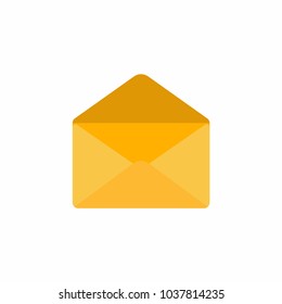 Opened empty golden yellow envelope icon sign flat design vector illustration isolated on white background