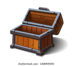 Opened empty old treasure chest isolated. Vector illustration eps10.