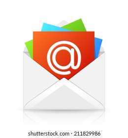 Opened Envelope with Colorful Paper Sheet Isolated On White Background. Vector Illustration for Presentation of Email Service