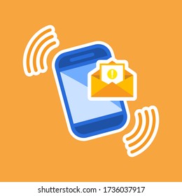Opened envelope and document with exclamation mark icon. Message was not sent, error or email, email, chat, letter on smartphone icon flat on isolated background. EPS 10 vector