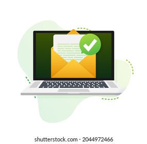 Opened Envelope And Document With Green Check Mark. Verification Email. Vector Illustration.