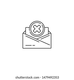 Opened envelope with document X mark line icon