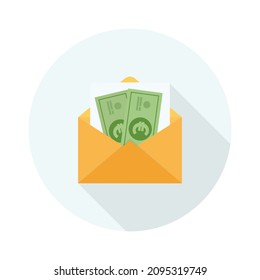 Opened envelope with Euro banknotes. Payment, salary, investment, corruption concept illustration in flat style.