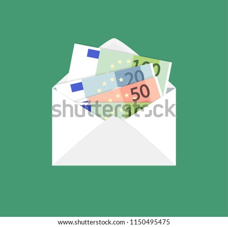 Opened envelope with Euro banknotes. Payment, salary, investment, corruption concept illustration in flat style.